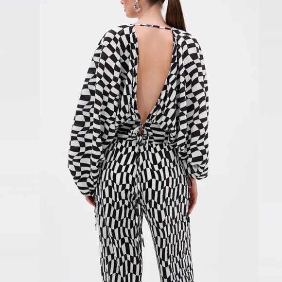 Akira Bari Checkered Plisse Trouser and Cropped Top Set - Picture 3 of 8